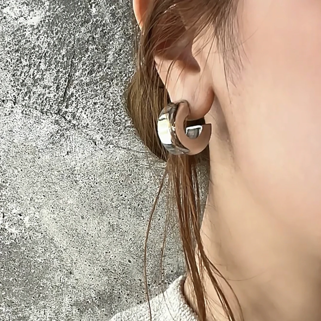 铜合金耳饰 轻奢清冷感镜面抛光耳圈小众耳扣百搭冷淡风光面耳环