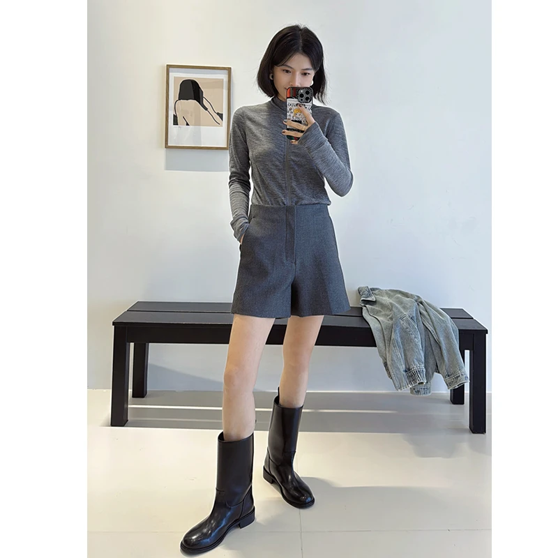 斜纹极简短裤小众高腰