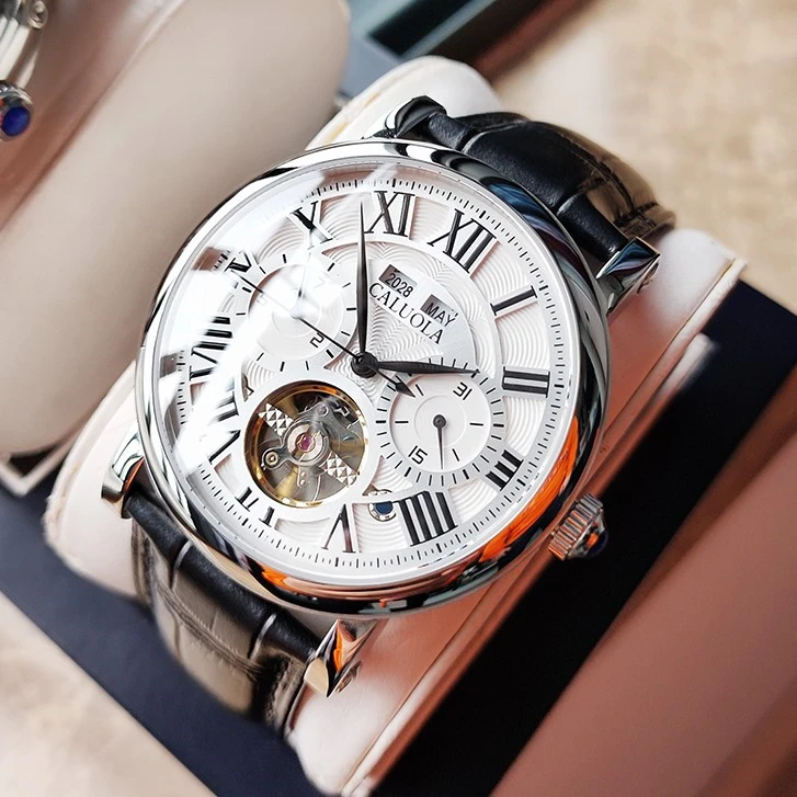 名表卡罗莱官方直播男表全自动机械表男士手表防水高端腕表皮表带