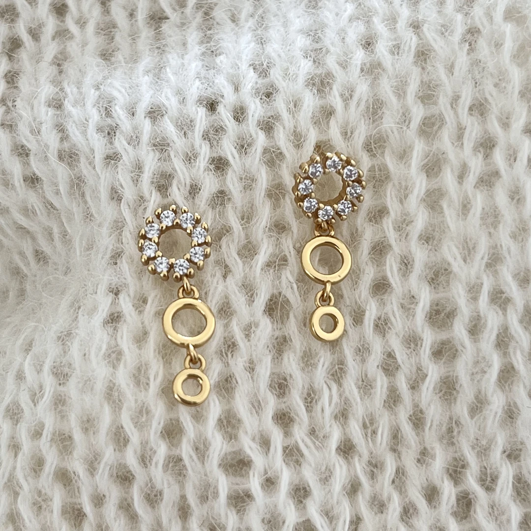 925银合成锆石耳饰 韩ins风时尚百搭气质简约 渐变三环耳钉