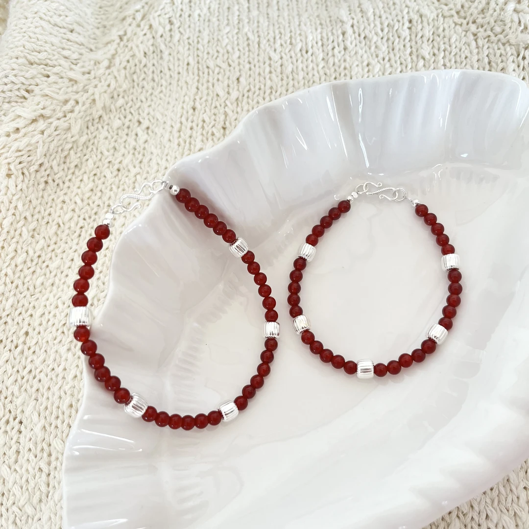 925银手链 韩国ins风时尚百搭气质简约 红色灯笼鱼钩手链轻奢法式