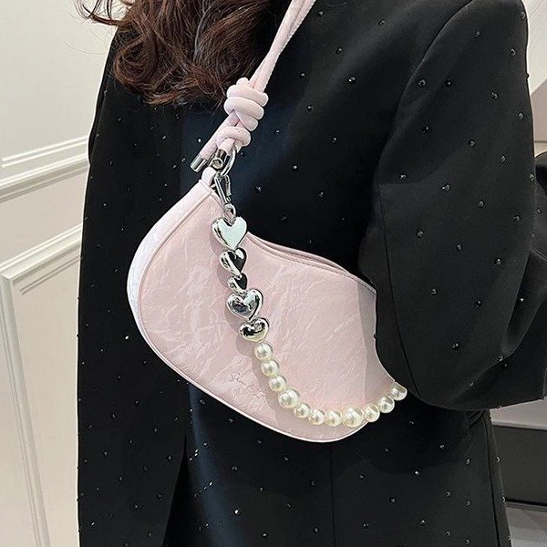 高级感斜挎粉色珍珠包包女2025新款春季单肩包时尚百搭手提腋下包