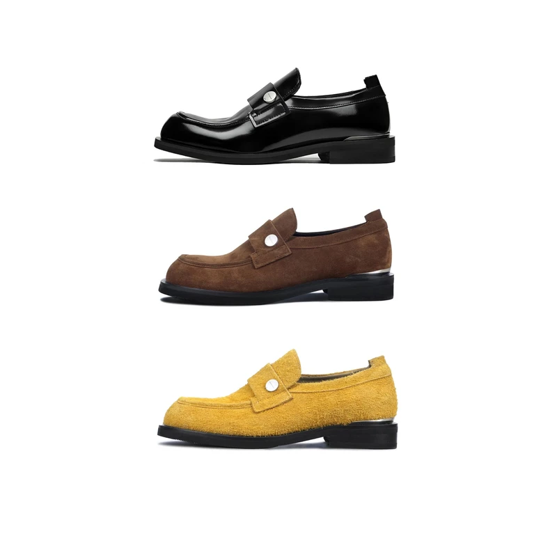 TERRAINCOGNITA三色金属纽扣乐福真皮皮鞋老钱风日常通勤百搭简约