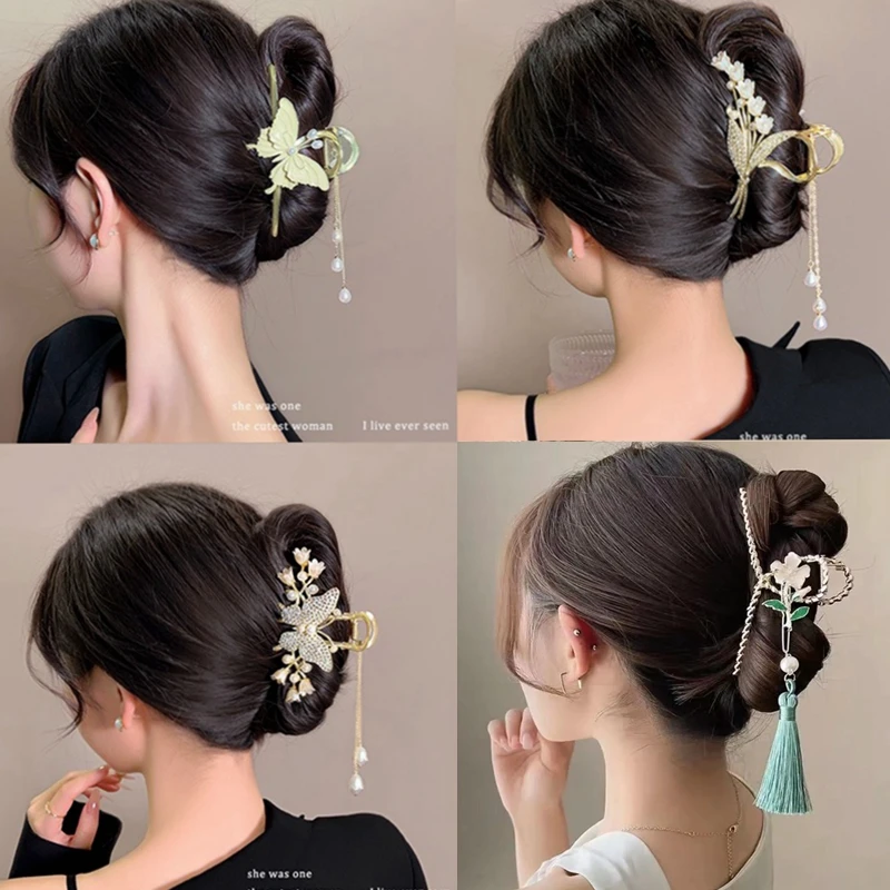 SHIYAMEI/诗雅媚新款流苏新中式抓夹女发夹后脑勺头发卡子旗袍ins