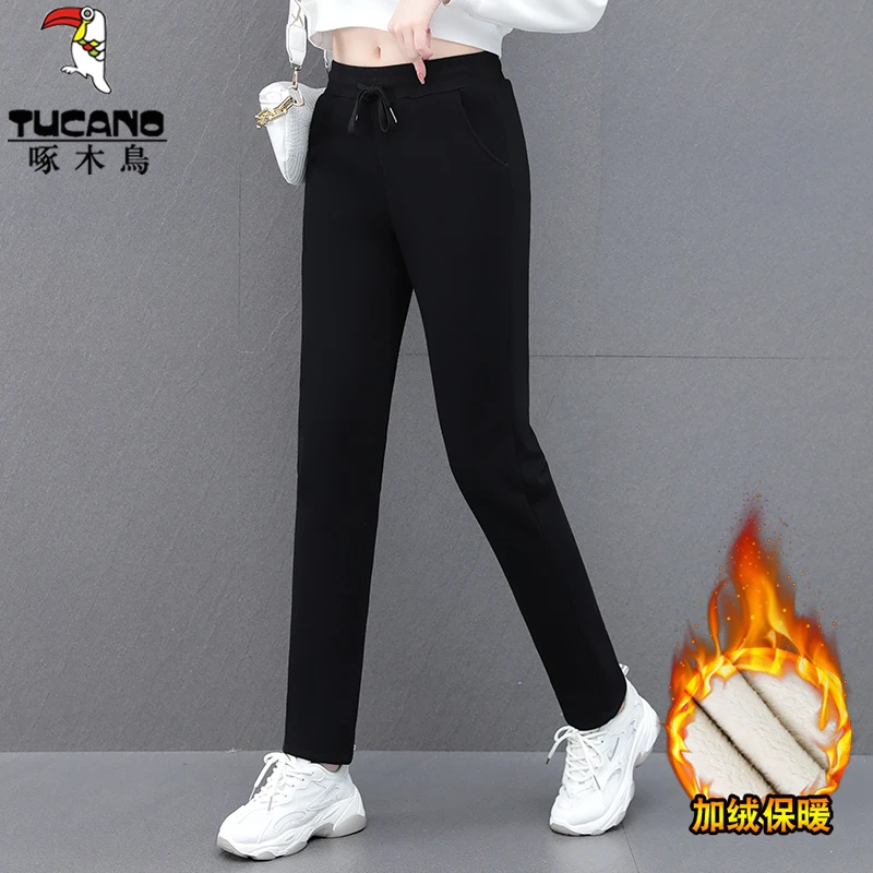 【正品】啄木鸟加绒裤子休闲裤女2025新款秋冬季保暖运动裤女士卫裤