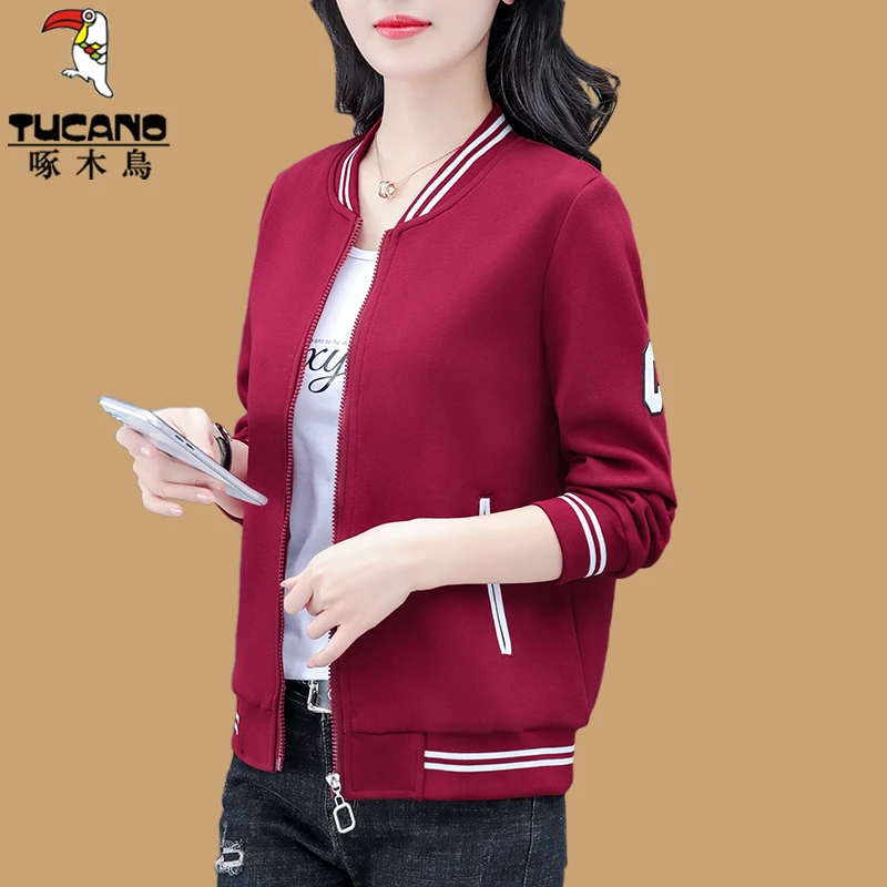 【正品】啄木鸟休闲棒球服女2025春秋新款韩版时尚百搭立领外套女士