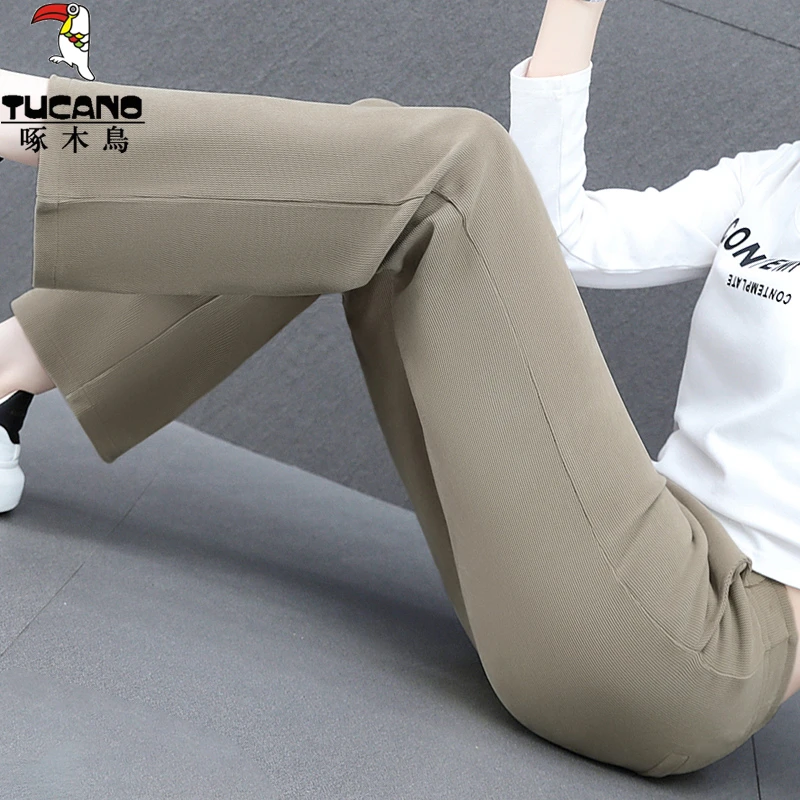 【正品】啄木鸟阔腿裤女士2025新款春秋季百搭宽窄版直筒垂感休闲裤