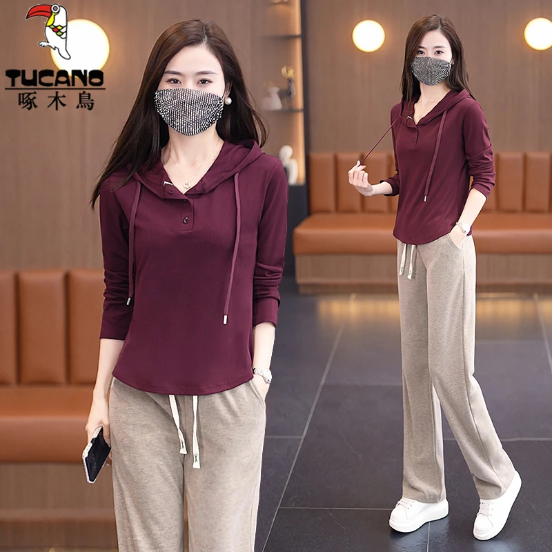 啄木鸟正品秋装运动休闲服套装女装2025新款时尚宽松版春秋两件套