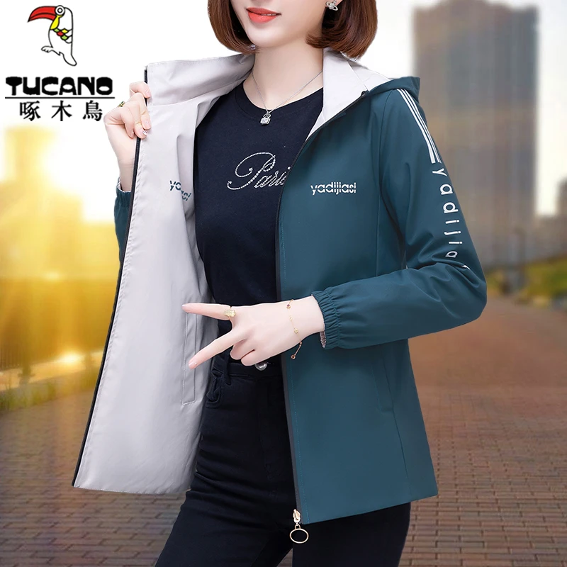 【官方正品】啄木鸟时尚两面穿外套女春秋2025新款休闲百搭上衣风衣