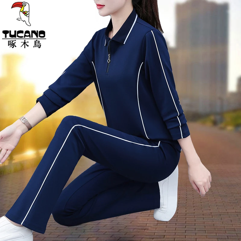 【正品】啄木鸟运动套装女春季2025新款中年妈妈减龄春秋休闲两件套