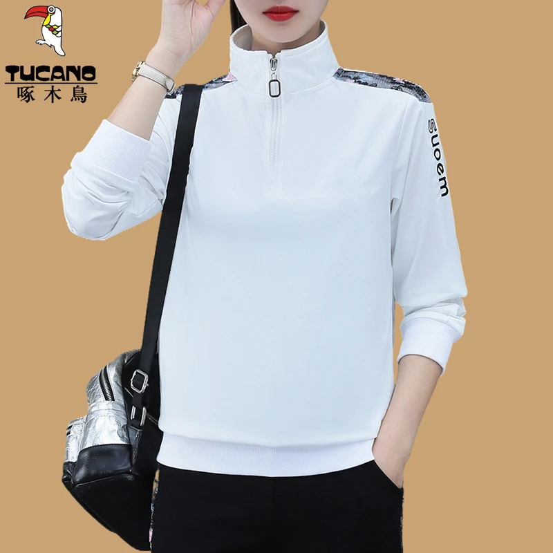 【官方正品】啄木鸟2025春秋季新款时尚卫衣女立领半开领休闲服上衣