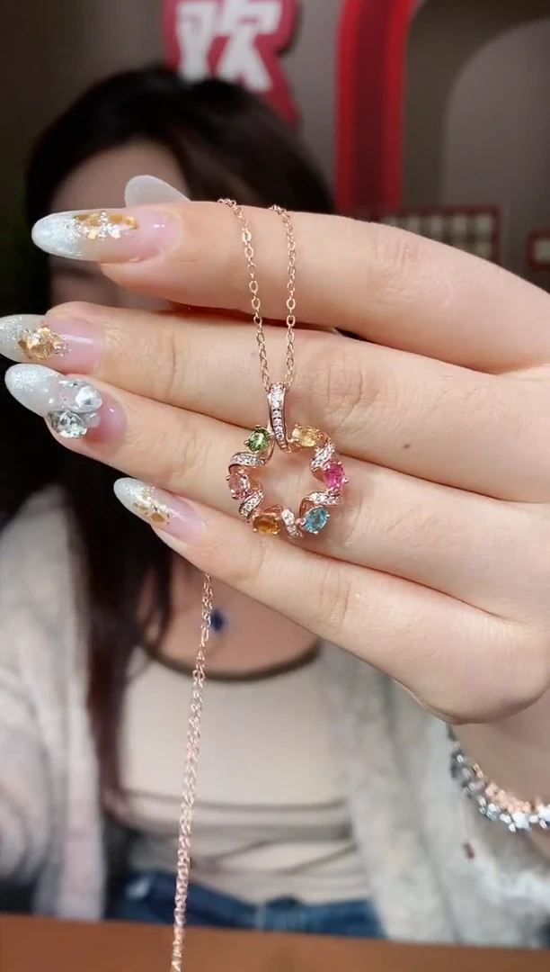 【闪购商品】碧玺项链银S925镶嵌@@E7718