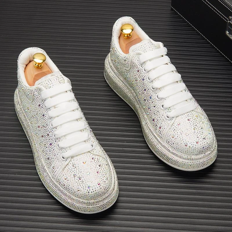 欧洲站男鞋夏季新款潮鞋满钻板鞋网红厚底小白鞋内增高松糕鞋时尚