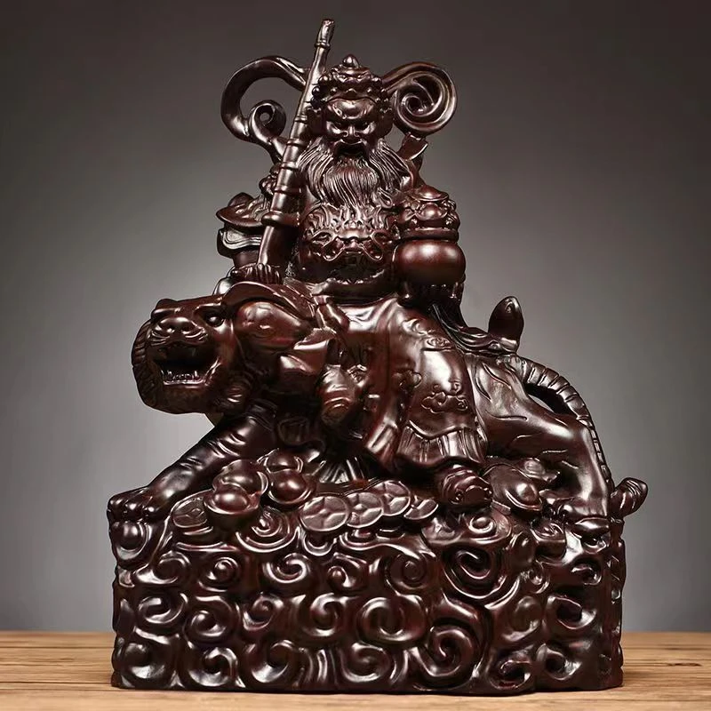 黑檀木雕赵公元帅财神骑虎赵公明神像摆件家居客厅公司装饰工艺品