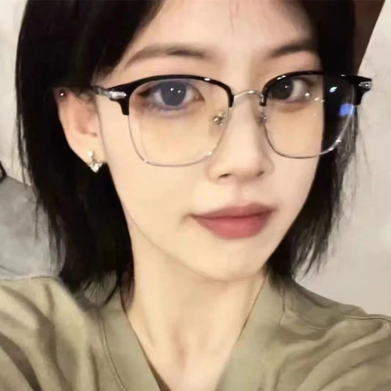 防蓝光半框眼镜女斯文复古理工男眼镜平光镜可配有度数近视眼镜框