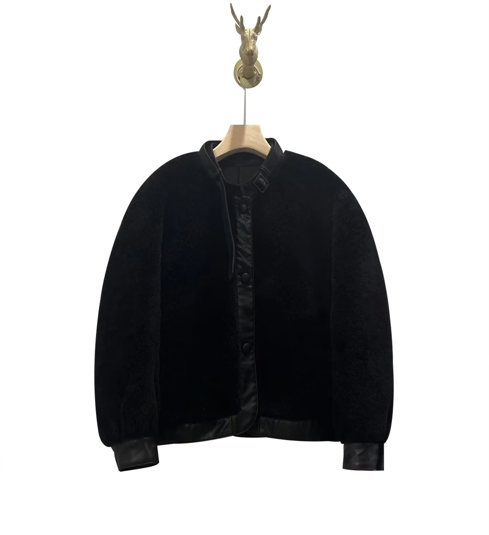 【高端】1776短款夹克棒球服时尚女士轻奢黑色休闲秋冬外套