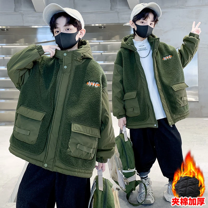 男童连帽外套秋冬装2023新款儿童装毛毛衣秋季加厚炸街痞帅大童潮