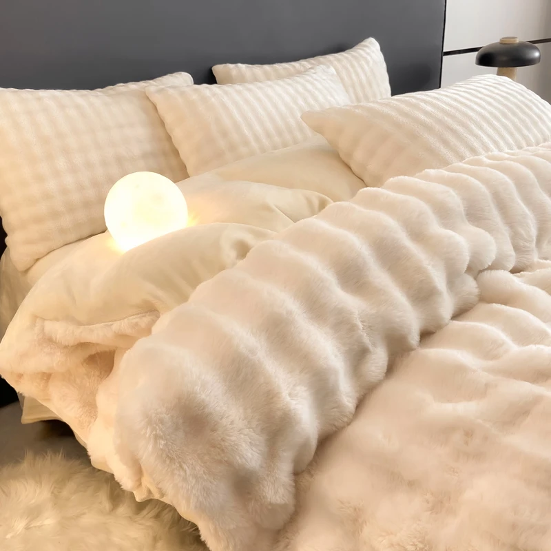 高端新款冬季托斯卡纳兔兔绒四件套加厚牛奶绒床上双面珊瑚绒被套