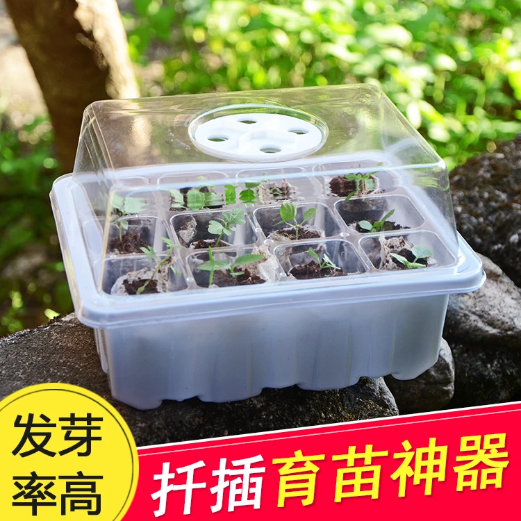 透气孔育苗盆三件套培养培育播种盒保温育苗盘12孔塑料带盖苗盒