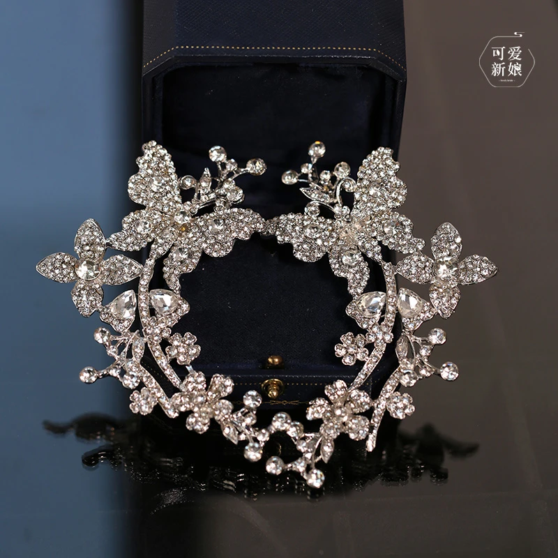 合金耳饰 精致超闪新娘耳饰高级蝴蝶灵动耳挂结婚配饰20241171