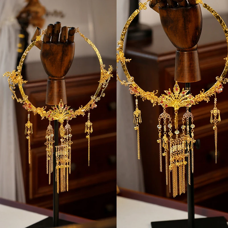 合金项链 龙凤褂新娘项圈金色复古奢华古典秀禾汉服项链20241016