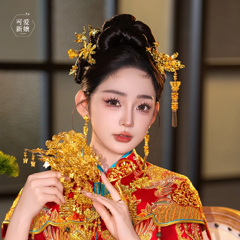 可爱新娘新品纯金色龙凤褂秀禾头饰20240832