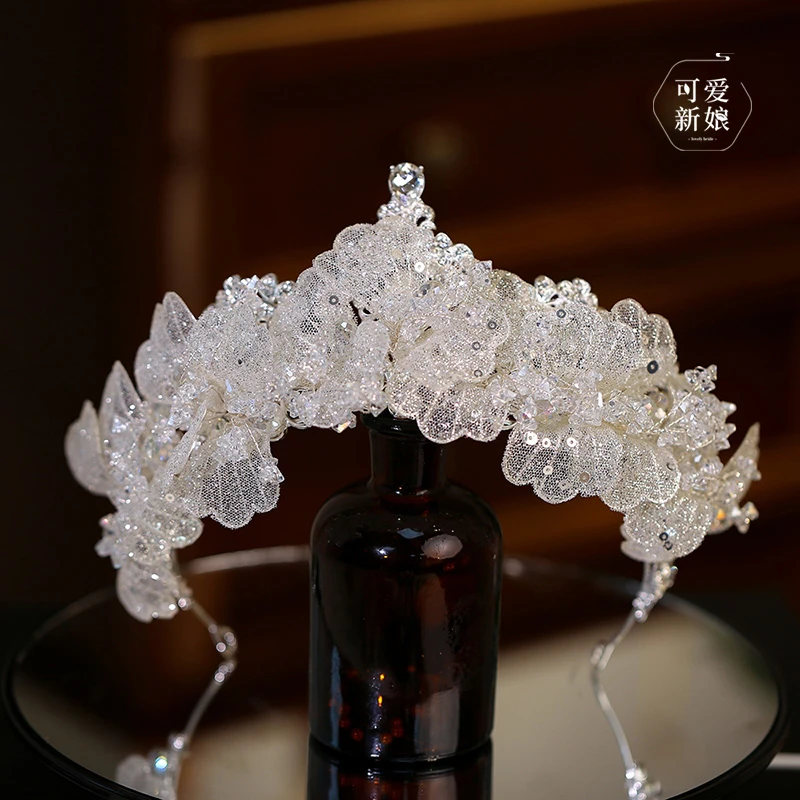 韩式娟纱花朵奢华大气公主王冠结婚主婚纱头饰品HG30153