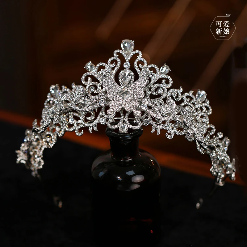 合金婚庆饰品 韩式重工双层蝴蝶闪钻公主王冠婚纱高级感头饰HG824