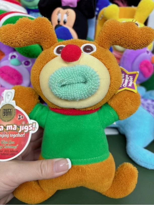 带吊牌sing a ma jigs 稀有圣诞麋鹿娃娃香肠嘴娃娃O嘴娃娃