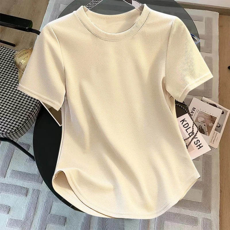 不规则短袖t恤女2025夏季新款宽松印花圆领正肩上衣潮