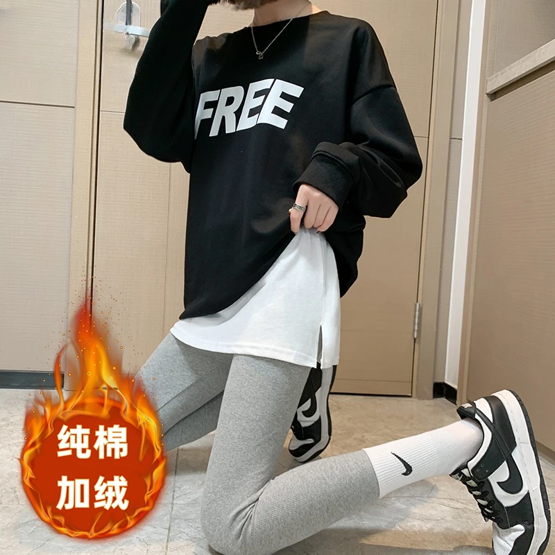 【加绒加厚】棋盘格遮屁帘下摆女卫衣打底神器冬季内搭叠穿