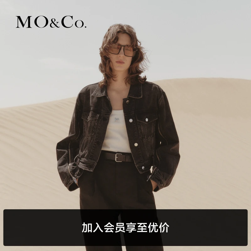 MOCO春秋拉链开叉(装卸腰带)短款重工洗磨棉牛仔外套MBC3JKT010