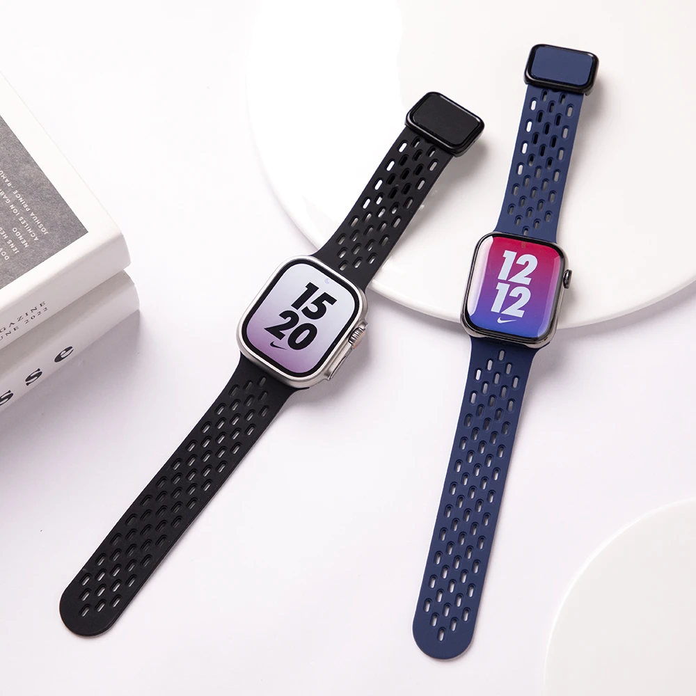 适用苹果手表S11/10appleWatch硅胶iwatch运动方扣磁吸ultra表带