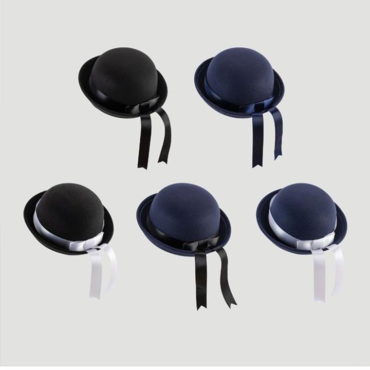 日本校供感手作jk制服帽情侣毛呢学院风蝴蝶结飘带幼稚园海军帽子