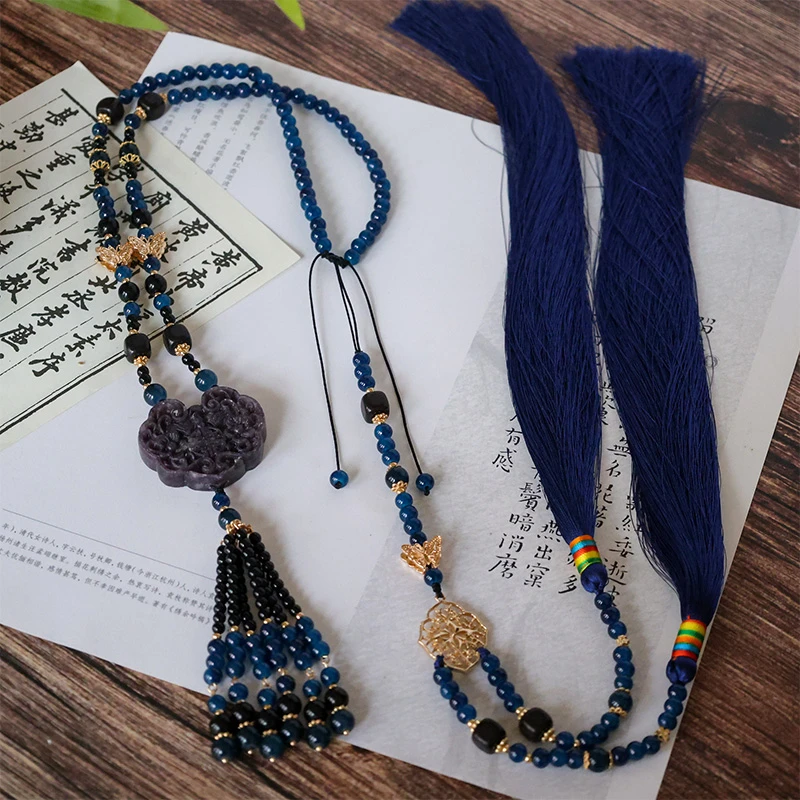 青墨改款璎珞纯手工民族风汉服马面配饰蓝色百搭