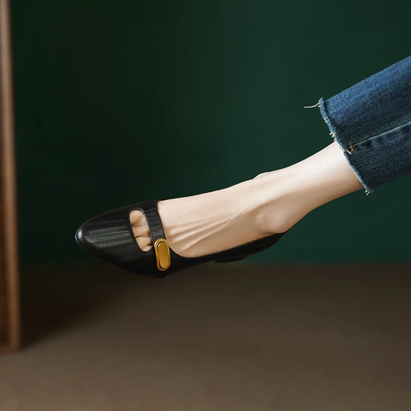 4cm/羊皮/高级感真皮单鞋女柔软芒果头百搭通勤异形跟浅口女鞋子