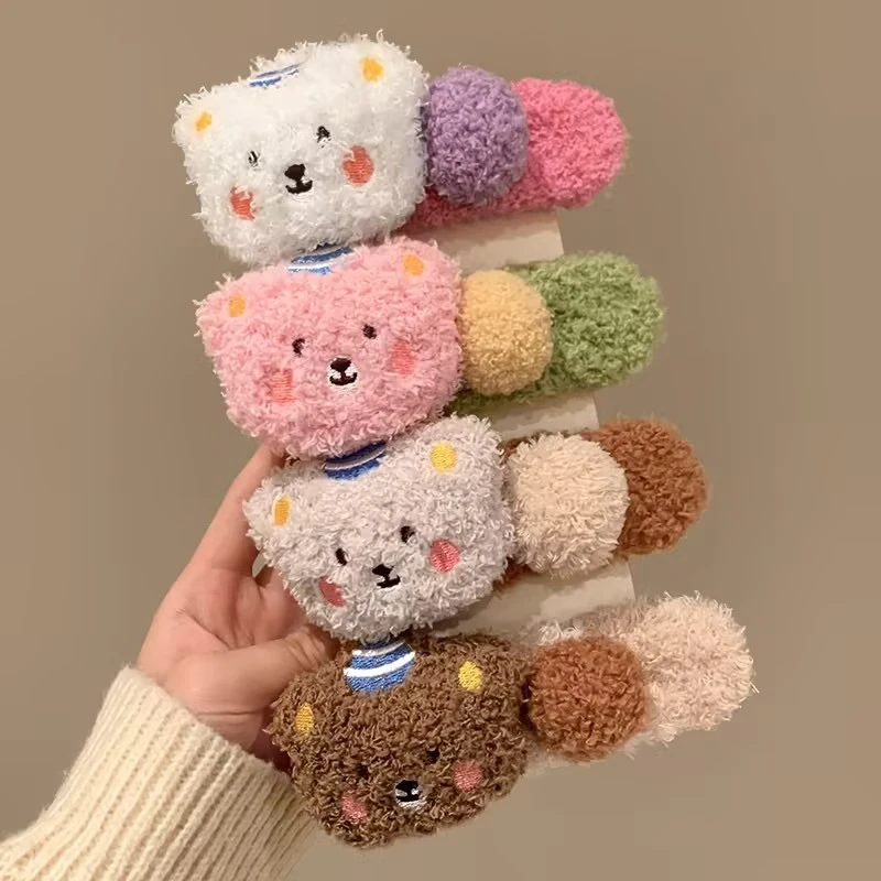 秋冬毛绒可爱小熊发夹边夹大号