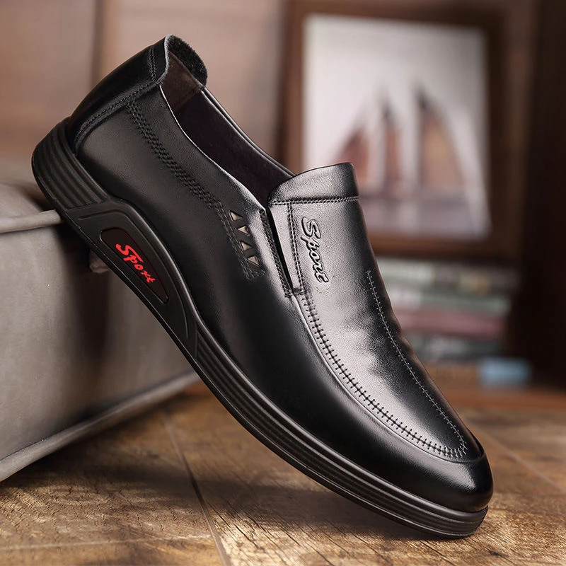 hanpai/韩派2023新款真皮舒适休闲皮鞋男防水防滑一脚蹬爸爸鞋子