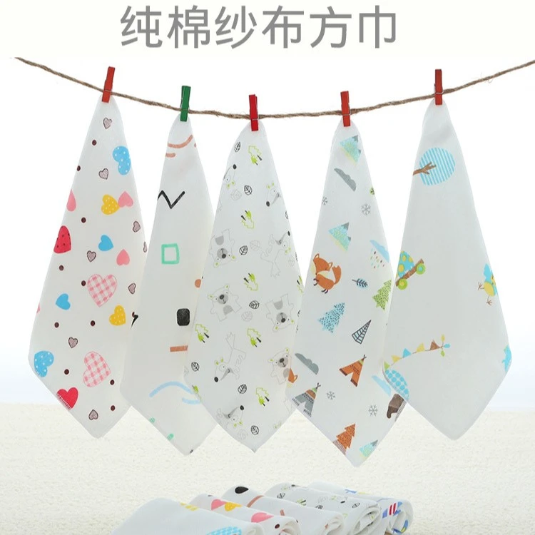 4层简约新生儿婴幼儿纱布方巾婴儿口水巾儿童小毛巾擦脸巾小手绢