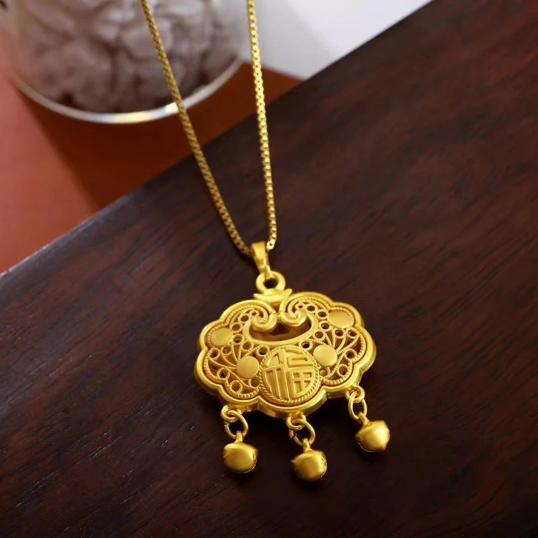 平安锁项链女款小众设计高级感首饰金色祥云锁首饰品送女朋友礼物