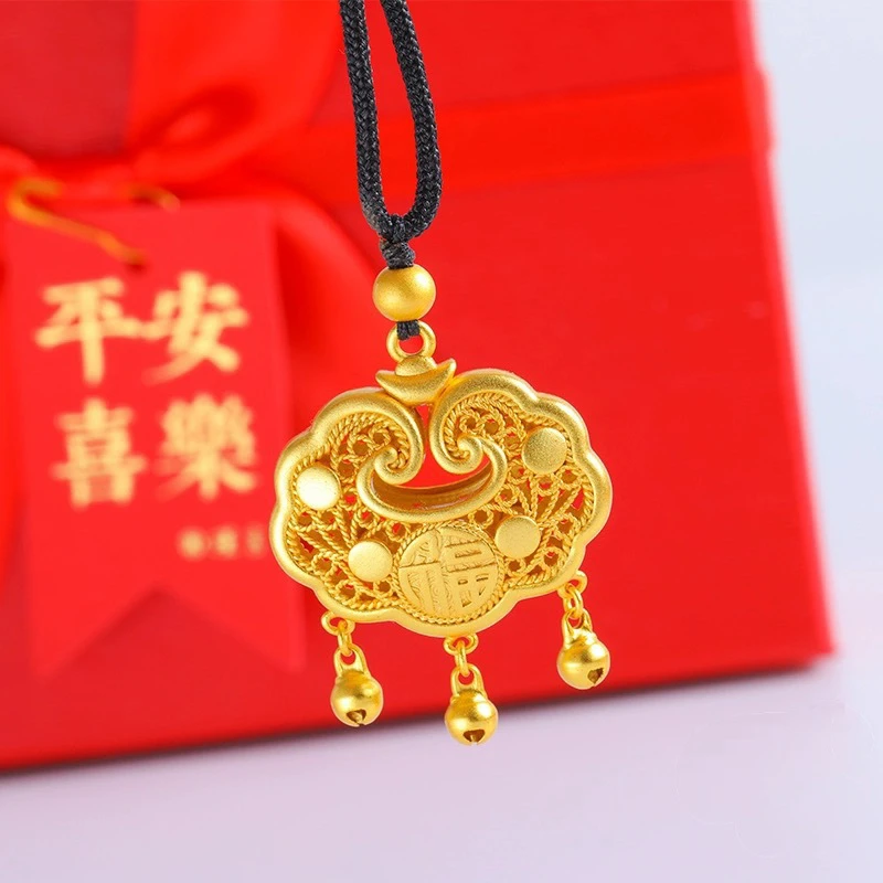 非金属布艺项链 祥云锁金色平安锁项链女款经典时尚饰品