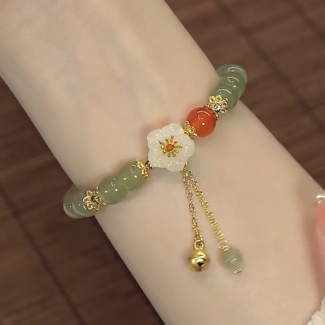 花开富贵手串女款流苏花朵手链小众设计生日礼物绿色配饰品