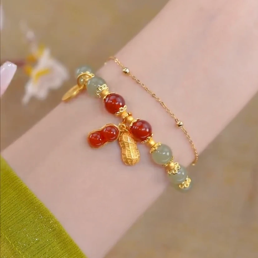 铜合金手链 双层花生手链2025新款爆款手串珠轻奢送女友礼物饰品