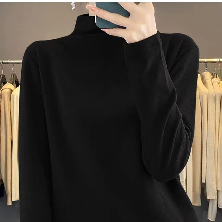 纯色德绒打底衫半高领长袖秋冬时尚百搭洋气修身保暖