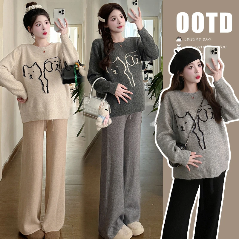 X3741#11.12 2024秋冬孕妇新款时尚洋气圆领毛衣