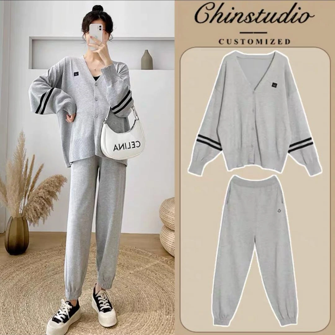 B13#送包包 春季运动风孕妇装针织休闲产检套装运动托腹裤两件套