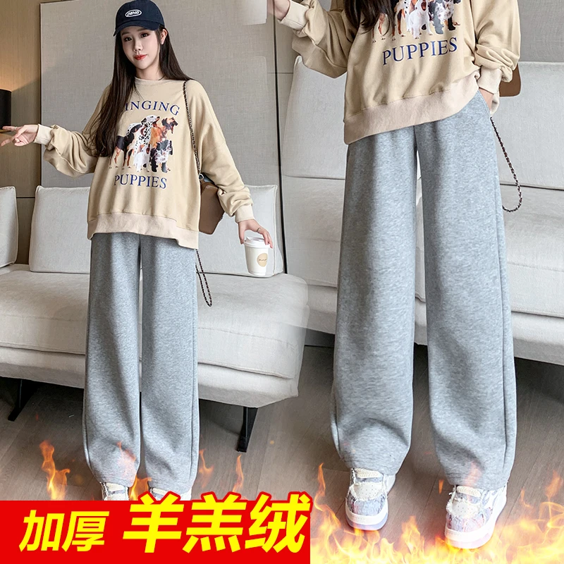 X1932#12.5 孕妇打底裤冬季加绒加厚保暖棉裤冬天羔绒孕妇阔腿
