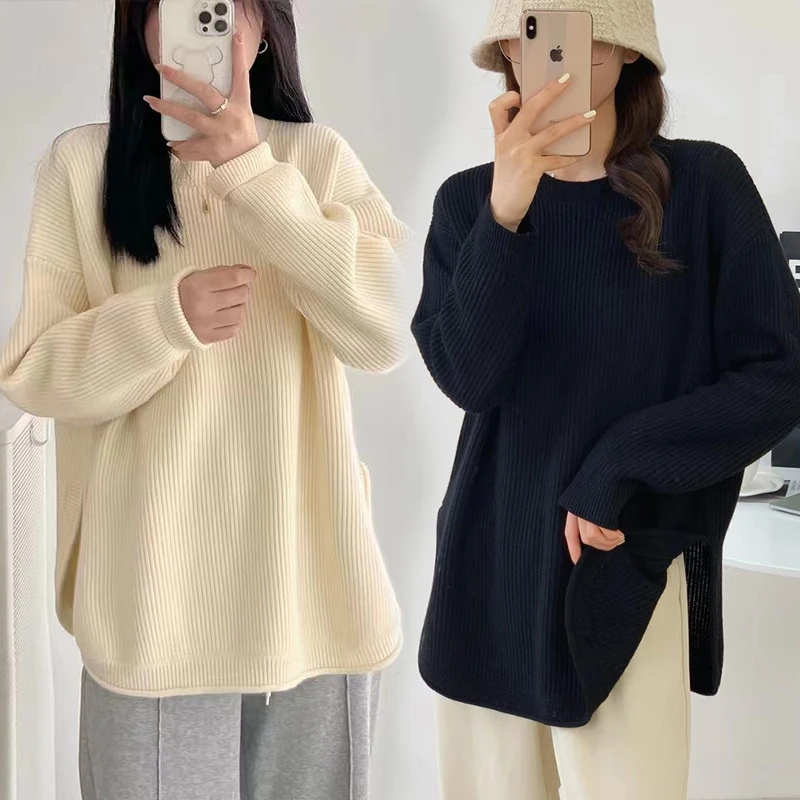 X1602#9.19 孕妇装百搭孕妇毛衣韩版宽松大版开叉孕妇上衣
