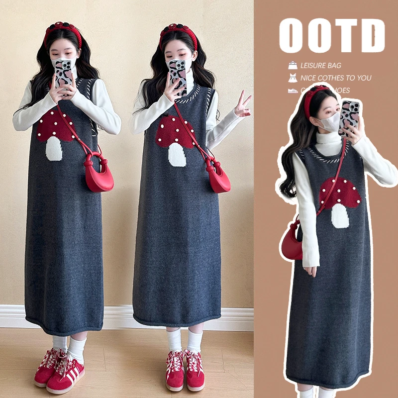 Y3129#12.8孕妇装时尚蘑菇裙+打底衫孕妇连衣裙两件套