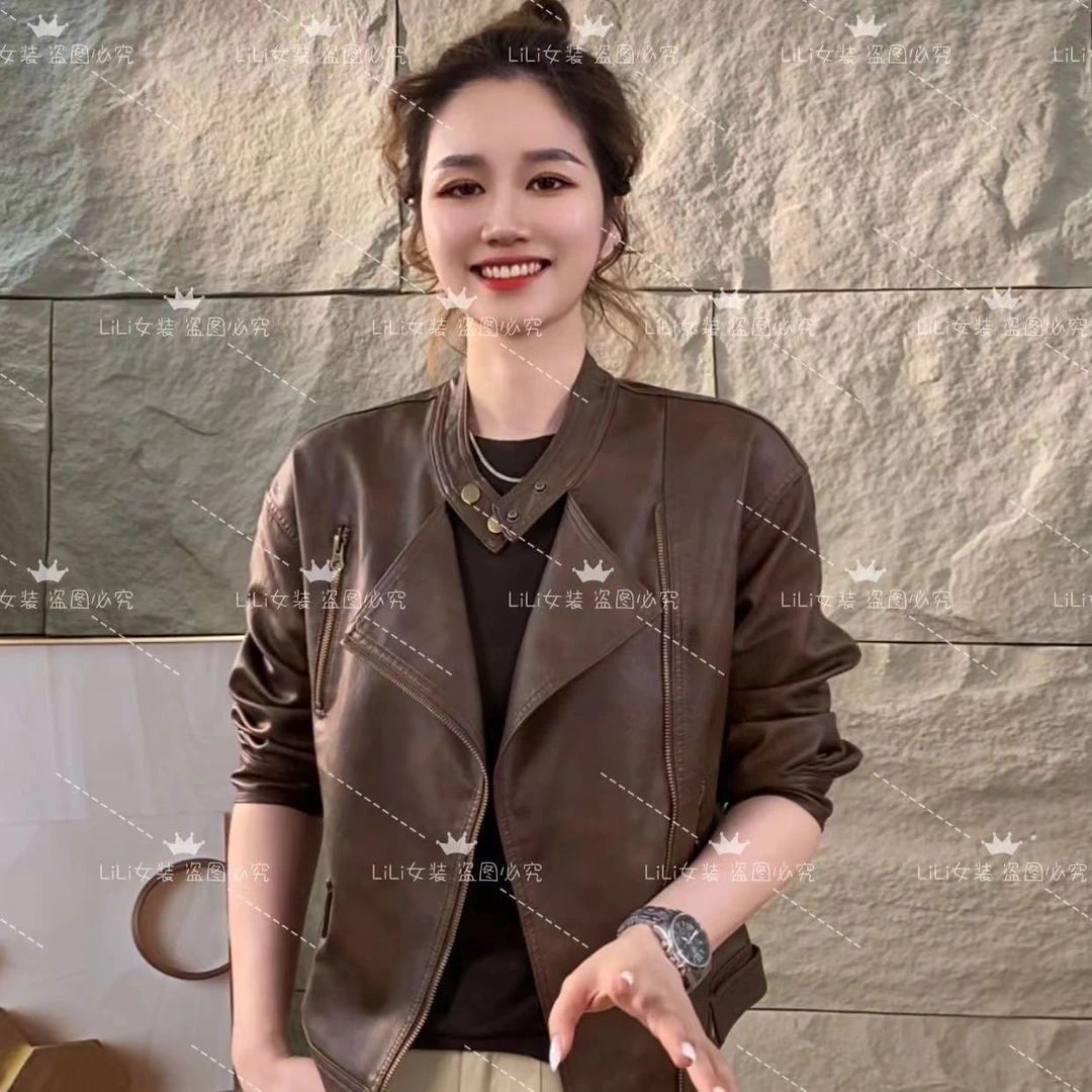 【琥珀松林】潮流气质网红时尚休闲显瘦百搭立领外套皮衣外套6023